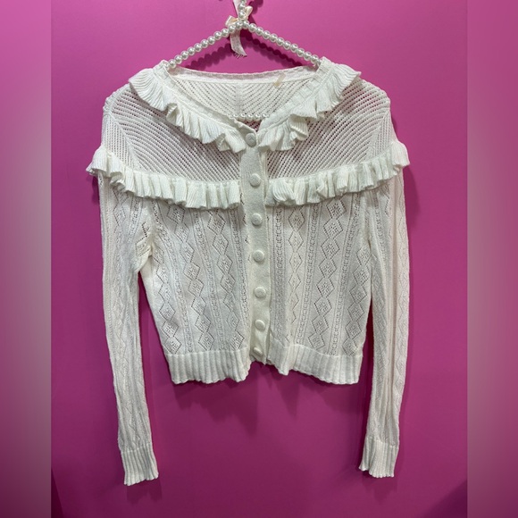 Love Shack Fancy Hayden Cardigan White Ruffle - Picture 2 of 4